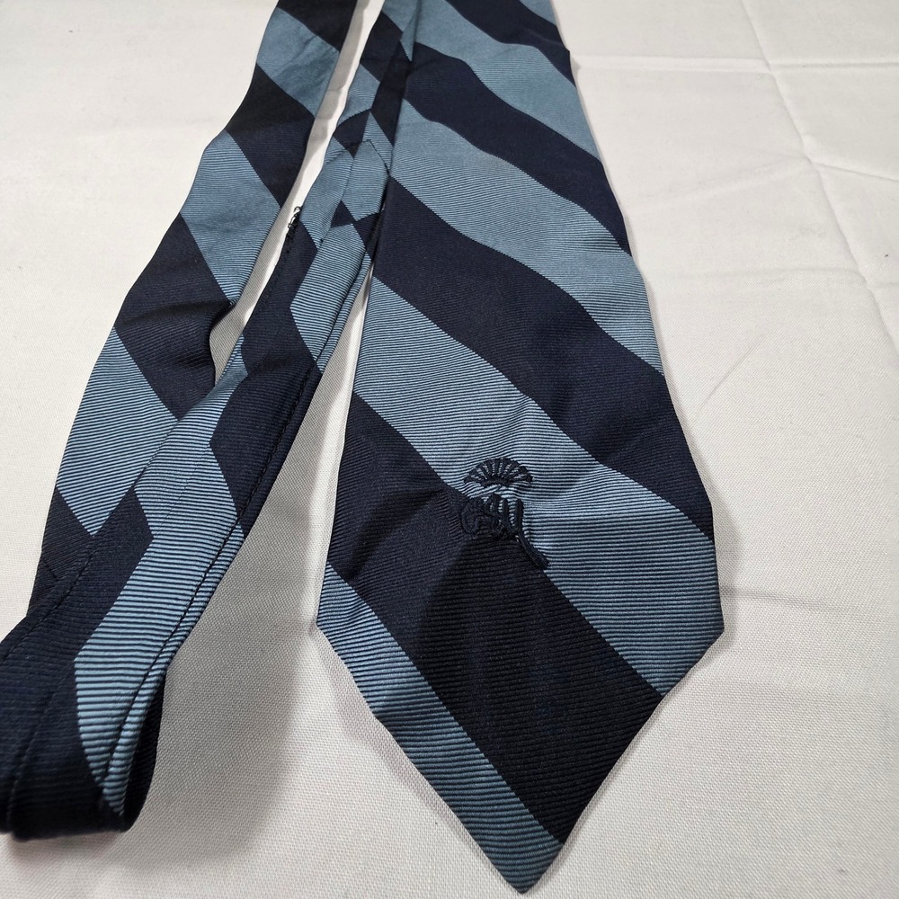 Vintage Countess Mara Mens Silk Tie Navy Light Blue Diagonal Striped Logo